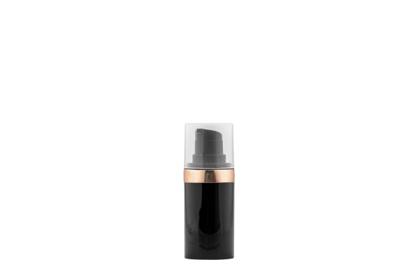 Frasco Airless MEG Preto com Friso Dourado 15ml
