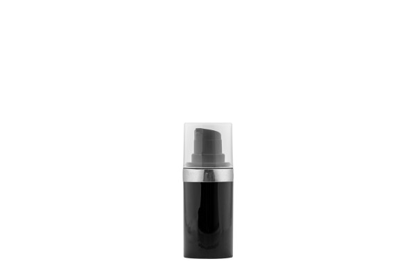 Frasco Airless MEG Preto com Friso Prata 15ml