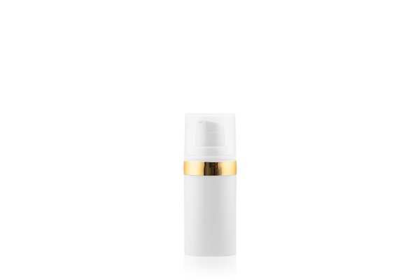 Frasco Airless MEG Branco com Friso Dourado 15ml