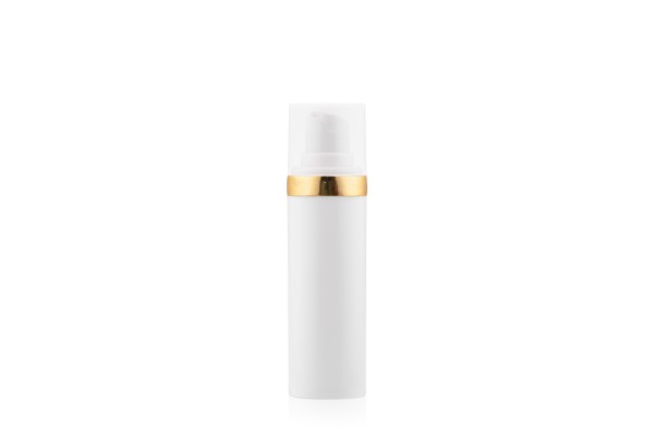 Frasco Airless MEG Branco com Friso Dourado 30ml