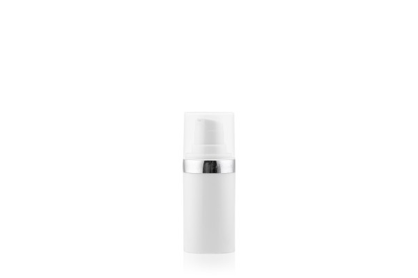 Frasco Airless MEG Branco com Friso Prata 15ml