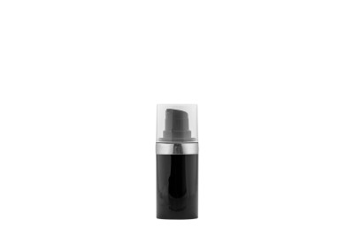 Frasco Airless MEG Preto com Friso Prata 15ml