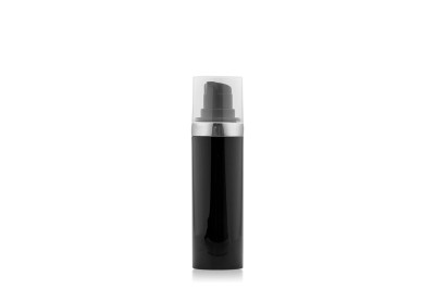 Frasco Airless MEG Preto com Friso Prata 30ml