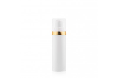 Frasco Airless MEG Branco com Friso Dourado 30ml