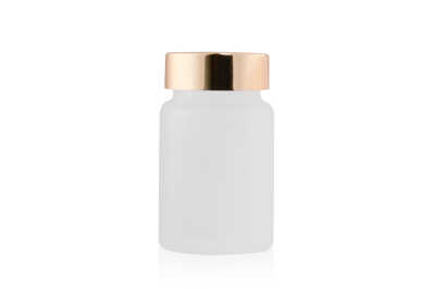 Pote Cápsula Vidro Transparente Fosco 75ml com Tampa Alumínio Dourada